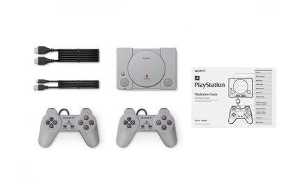 La PlayStation Classic et ses accessoires inclus dans la boîte.