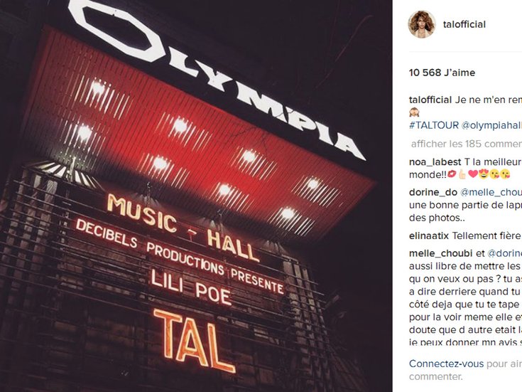Tal à l'Olympia sur Instagram
