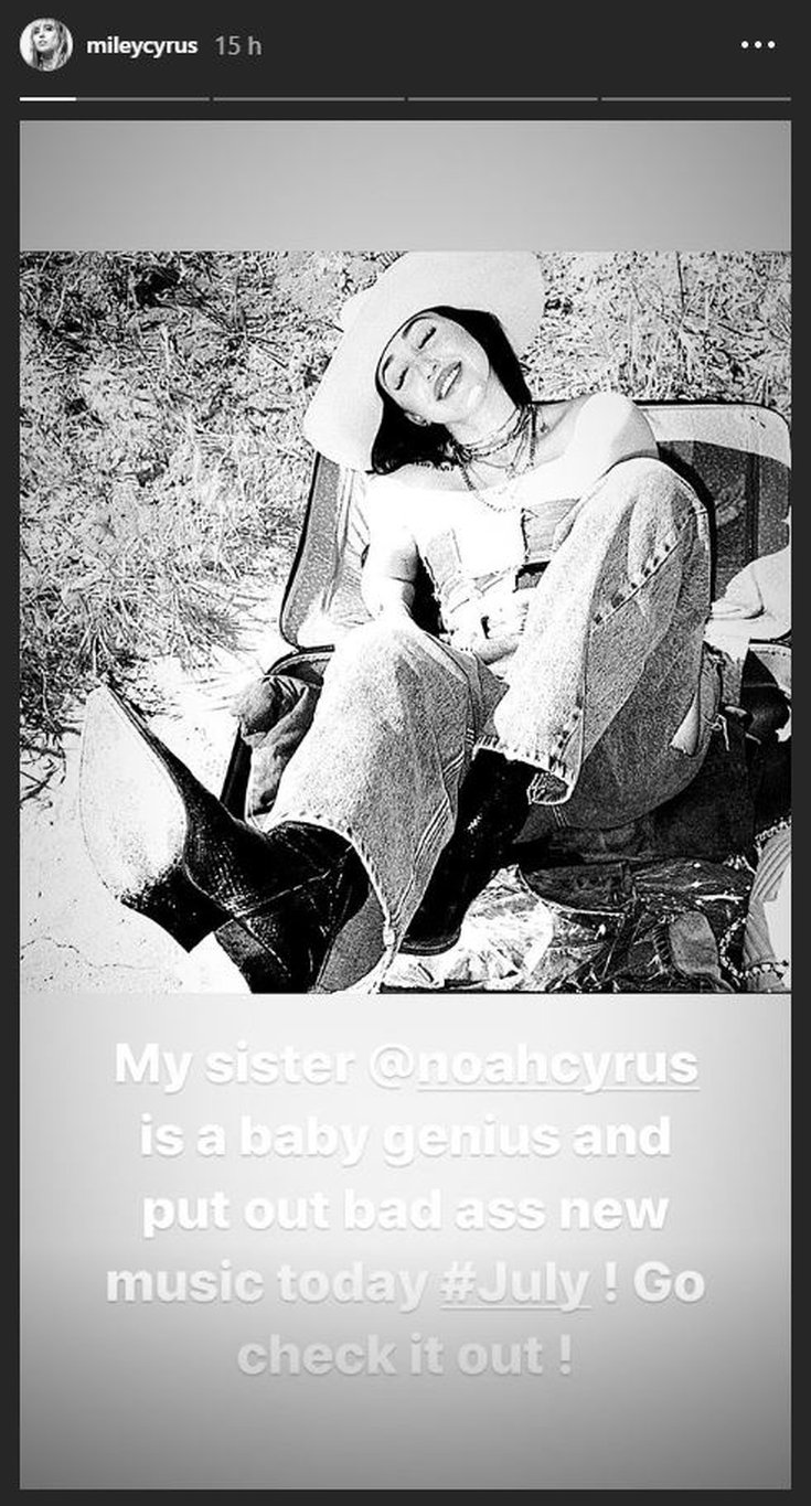 Miley Cyrus publie une story Instagram pour soutenir sa soeur