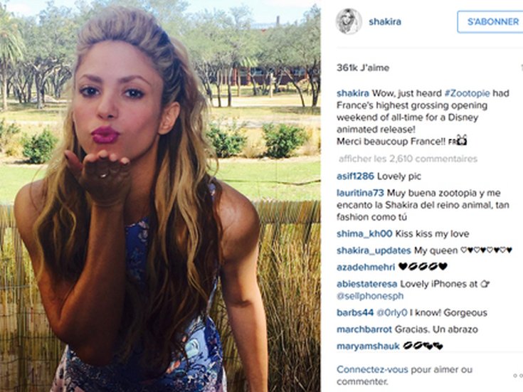 Shakira remercie ses fans français 