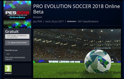 La bêta ouverte PES 2018 sur le PlayStation Store