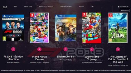 Top 5 des ventes de jeux vidéo en France - semaine 34 de 2018