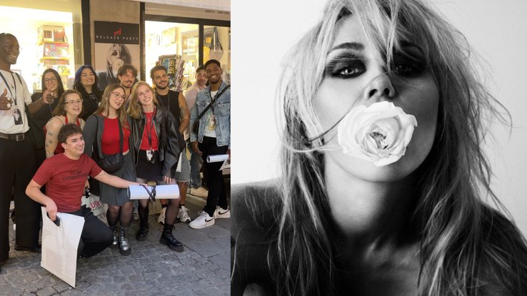 Les fans à la release party de Miley à Paris (2026) / Pochette d'album de Miley, "Bass Persuades"