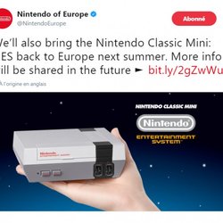 Capture du tweet de Nintendo Europe concernant le retour de la Nintendo NES Mini à l'été 2018