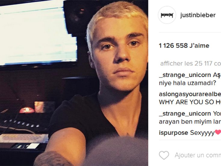Justin Bieber sur Instagram en studio