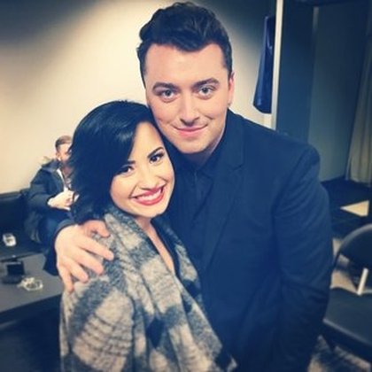 Demi Lovato: This guy is unbelievably sweet and incredibly talented... he told me he had been listening to Unbroken all day the day he found out about all 4 Grammy nods.. So rad. So good to see you @samsmithworld