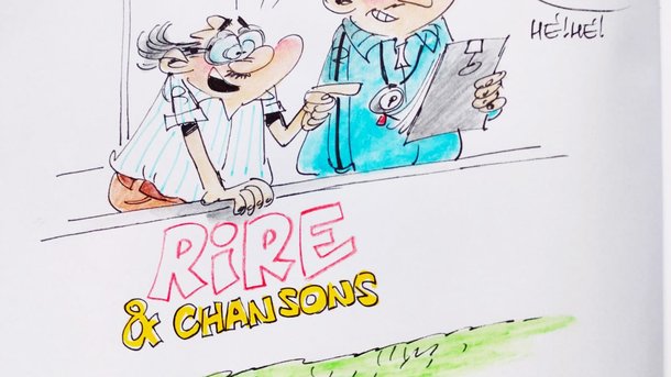 Nelson Monfort vu par Saive dans le Rire & Chansons Football Club