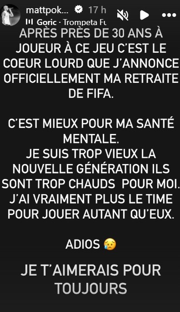 Matt Pokora quitte Fifa via Instagram