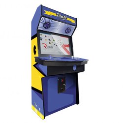 Une borne d'arcade R-CADE personnalisée sur le thème de Pac-Man.