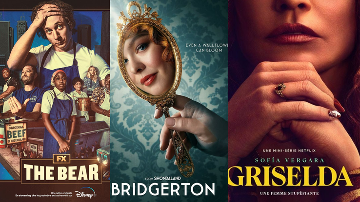 Les affiches de "The Bear", "La Chronique des Bridgerton", "Griselda"