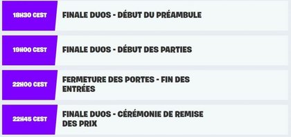 Les finales Duos heure par heure