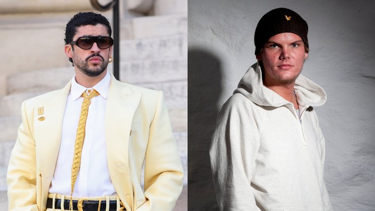 Bad Bunny à la Paris Fashion Week 2026 / Avicii portrait de DJ à Stockhom en 2011