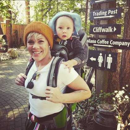 Pink en promenade avec son fils