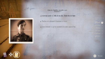Le menu Pause nous propose des notes nous rappelant les objectifs et donne accès à divers éléments pour garder le fil de l'aventure.