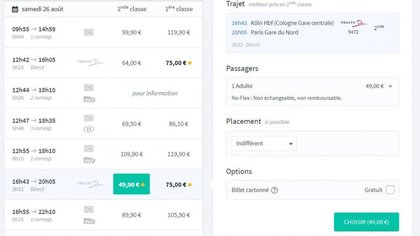 Trainline sur PC (navigateur web)