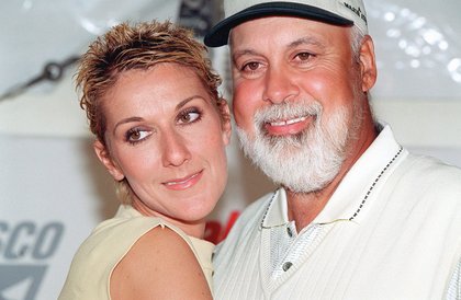 Céline Dion et René Angelil lors d'une conférence de presse avant le célèbre tournoi de golf ProAm de Nabisco