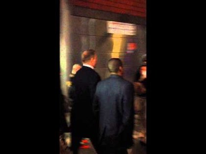 Jay-Z and Chris Martin getting off the tube and walking to the O2!! 