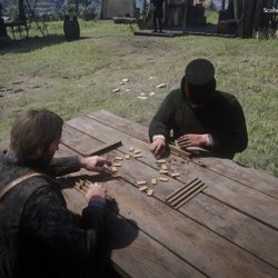On peut également jouer à plusieurs mini-jeux pour faire passer le temps. Ici, Arthur joue aux dominos.