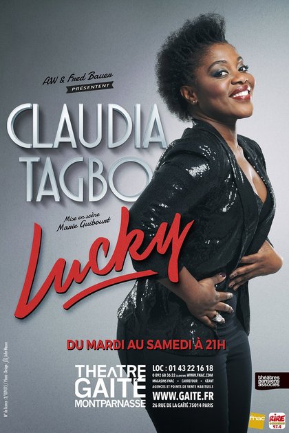 Claudia Tagbo en rodage - affiche avec Rire & Chansons gaite montparnasse