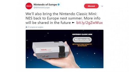 Capture du tweet de Nintendo Europe concernant le retour de la Nintendo NES Mini à l'été 2018