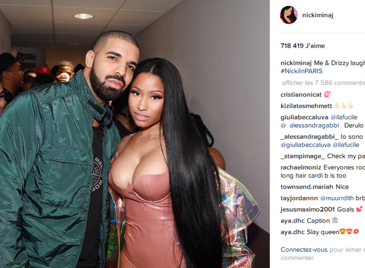 Nicki Minaj en body rose avec Drake