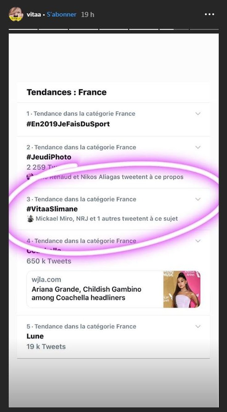 Vitaa story Instagram