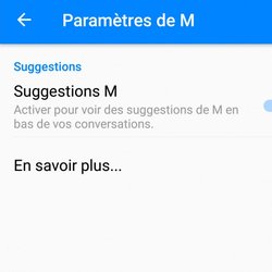 L'option suggestions M dans les paramètres de Messenger