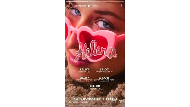 Helena Bailly annonce ses dates d'été - Story Instagram
