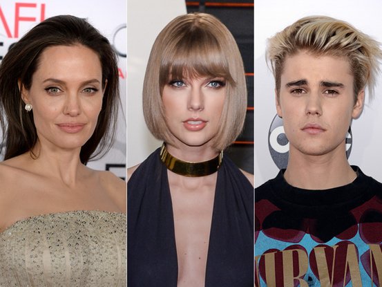Angelina Jolie, Taylor Swift et Justin Bieber