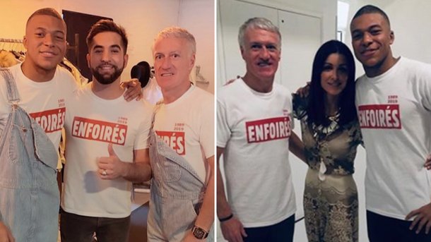 Jenifer, Kendji Girac, Amir posent avec Didier Deschamps et Kylian Mbappé aux Enfoirés!