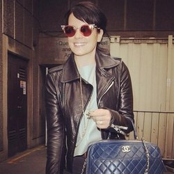 Lily Allen: #NEEDsIMEEDs @balenciaga biker jacket … and @chanelofficial bowling bag. 