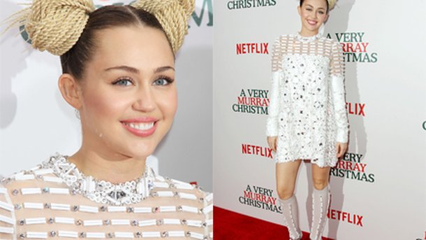 Miley Cyrus dévoile son look de Noël pour une avant première à New York!