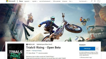 Trials Rising beta : la page de téléchargement sur Xbox One (Xbox Live)