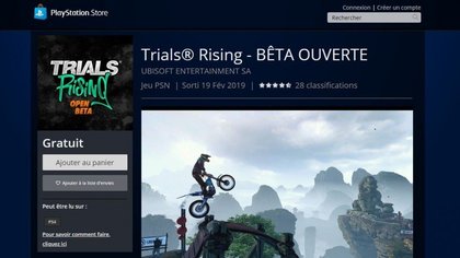 Trials Rising beta : la page de téléchargement sur PS4 (PSN)