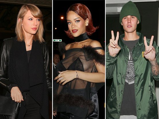 Taylor Swift, Rihanna et Justin Bieber 