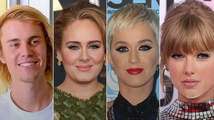 Justin Bieber, Adele, Katy Perry et Taylor Swift