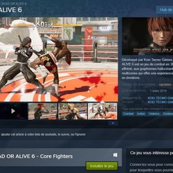 Page dédiée au téléchargement de Dead Or Alive 6 Core Fighters sur PC, via Steam