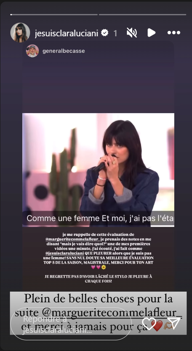 Story Instagram de Clara Luciani en soutien à Marguerite