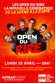 Open du rire - Ce soir à partir de 20h - avec Gérémy Crédeville,  Haroun, Tony Saint Laurent, Guillaume Fosko, Luigi Li, Nordine Ganso