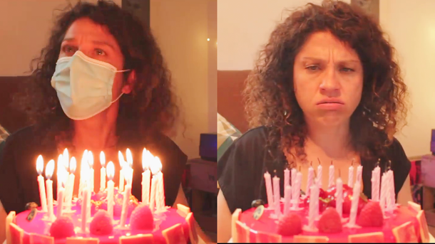 Karine Dubernet - Les anniversaires en 2020 - Pas facile de souffler les bougies ... avec un masque  !