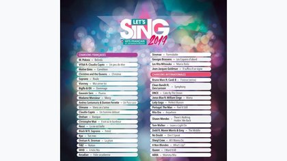 La playlist complète du jeu Let's Sing 2019