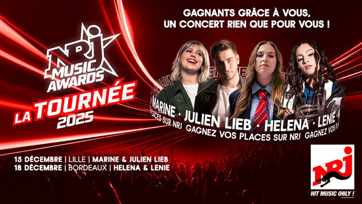 Les gagnants des NRJ Music Awards 2025 en tournée: gagnez vos invitations !