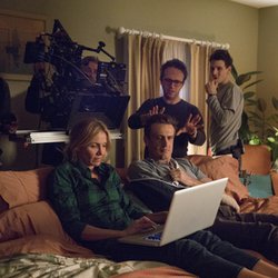 Cameron Diaz et Jason Segel avec le réalisateur Jake Kasdan et son équipe sur le tourange de Sex Tape