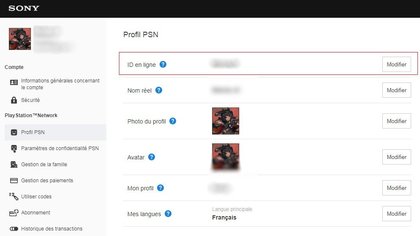 Page pour modifier son ID PSN sur un navigateur web (via le PS Store)