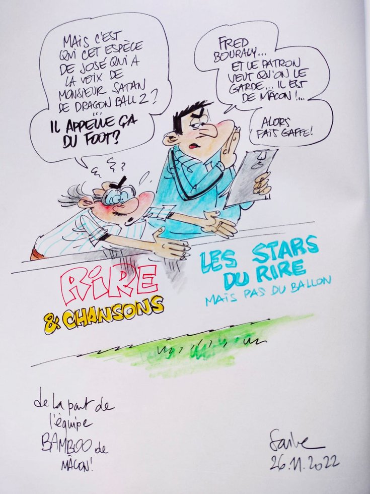 Frédéric Bouraly vu par Saive dans le Rire & Chansons Football Club