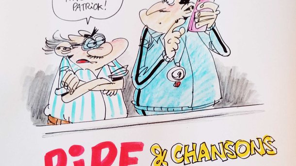 Dessin Humour - Patrick Chanfray vu par Sti de Footmaniacs - Rire & Chansons Football Club "Tunisie-France"