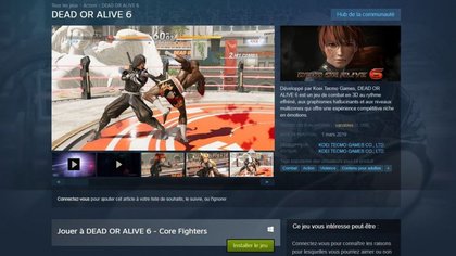 Page dédiée au téléchargement de Dead Or Alive 6 Core Fighters sur PC, via Steam