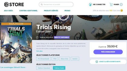Trials Rising beta : la page de téléchargement sur PC (via Ubisoft Store puis Uplay)